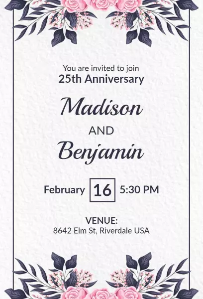 Pink & Blue Floral Anniversary Invitation