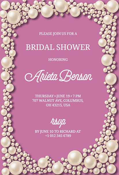Pink and Pearl Theme Bridal Shower Invitation