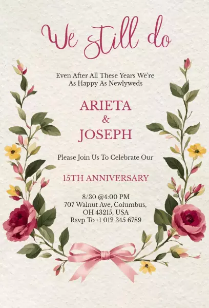 Romantic Flower Theme Anniversary Invitation
