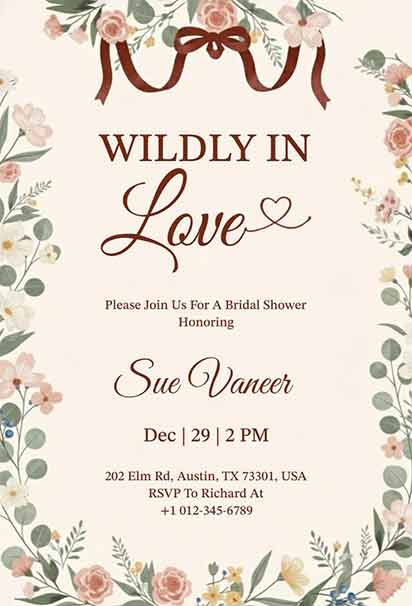 Romantic Wildly in Love Bridal Shower Invitation