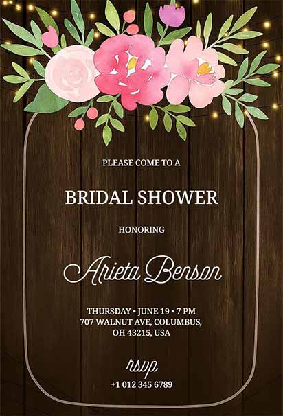 Rustic Floral Jar Bridal Shower Invitation