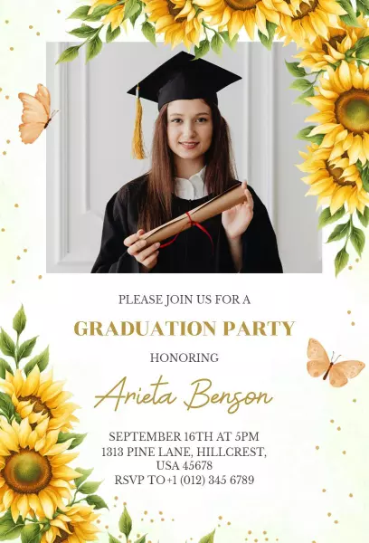 Sunflower Graduation Party Invitation