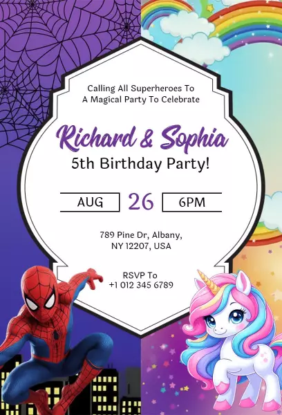 Superhero & Unicorn Birthday Invitation