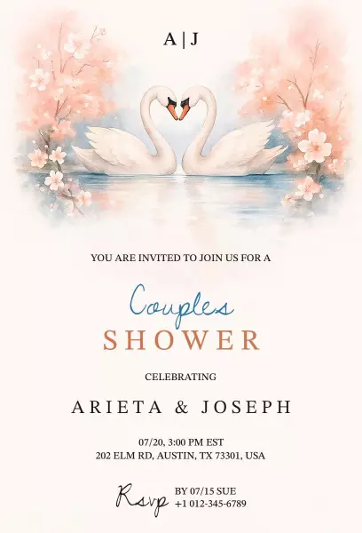 Swan Couple Shower Celebration Invitation