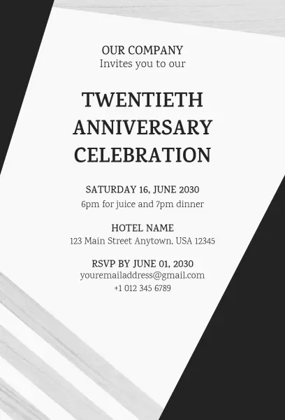 20th Work Anniversary Celebration Invitation