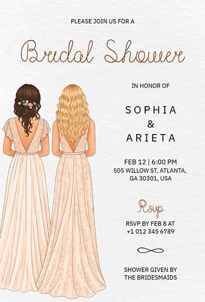 Two Bridesmaids Theme Bridal Shower Invitation