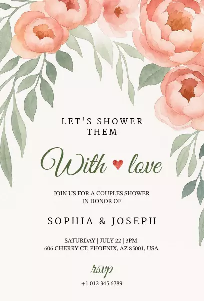 Watercolor Floral Couple Shower Invitation