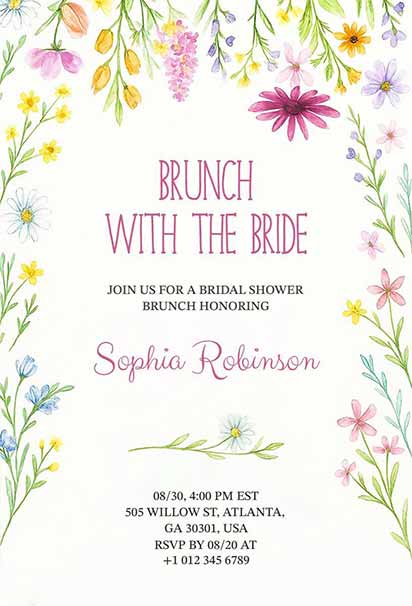 Flower Bridal Shower Brunch with The Bride Invitation