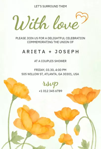 Yellow Flowers Couples Shower Invitation