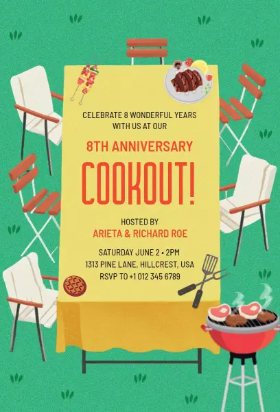 8th Anniversary Cookout Party Invitation