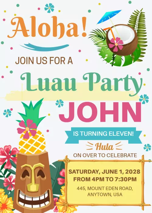 Hawaiian Luau Party Invitation