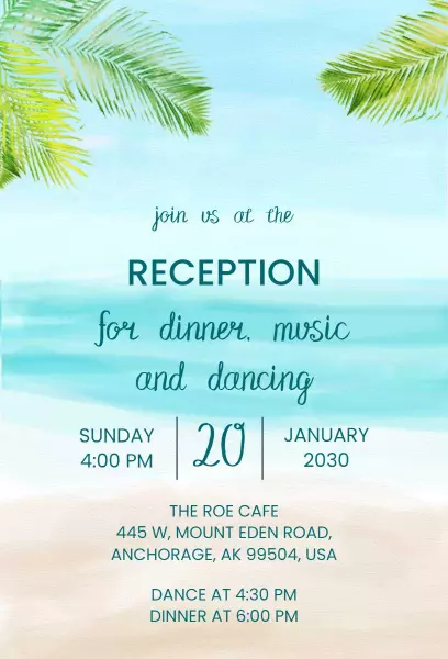 Beach Wedding Reception Invitation