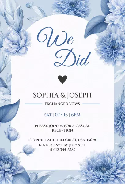 Blue Flowers Casual Wedding Reception Invitation