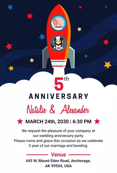 Blue-white Space Illustrations Anniversary Invitation 