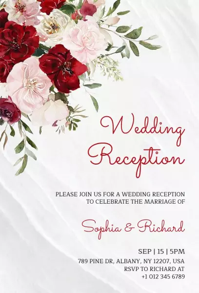 Burgundy & Pink Floral Wedding Reception Celebration Invitation