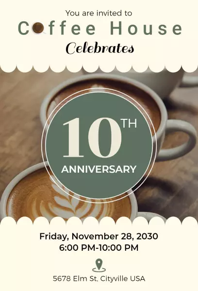 Coffee House Celebrates 10th Anniversary Invitation
