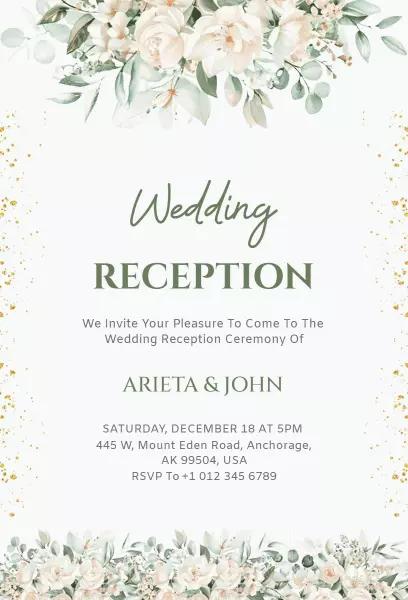 Creamy Rose Glitter Wedding Reception Invitation