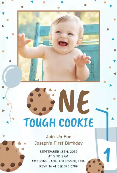 First Birthday Cookie Themed Invitation
