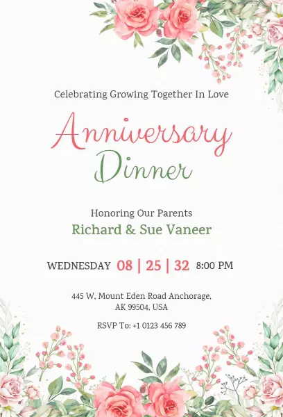 Floral Anniversary Dinner Invitation