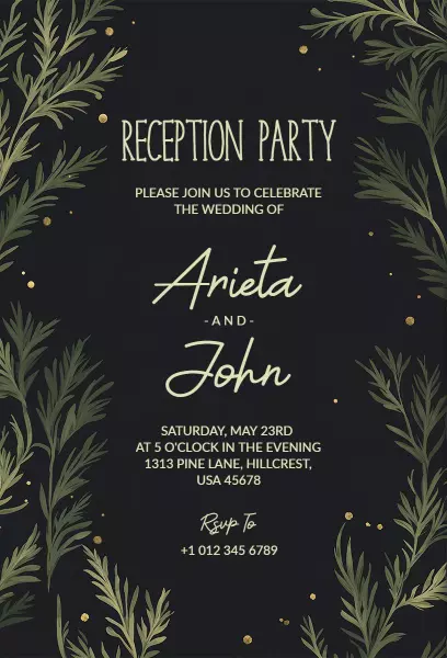 Floral Black Wedding Reception Party Invitation
