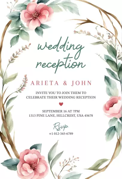 Floral Elegant Wedding Reception Invitation