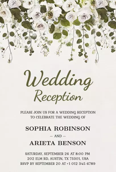Floral Theme Wedding Reception Invitation