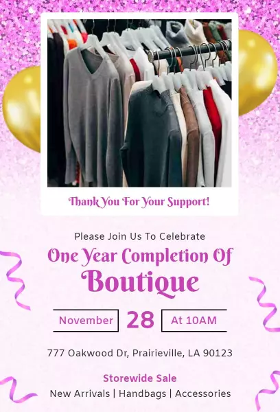 One Year Completion of Boutique Anniversary Invitation