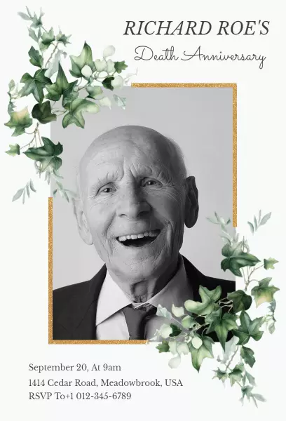 Gold Frame Death Anniversary Invitation