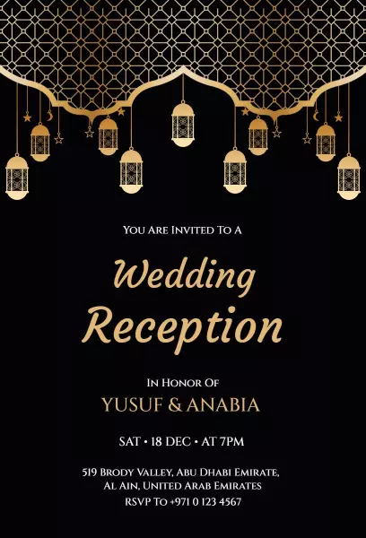 Gold Arabian Wedding Reception Invitation