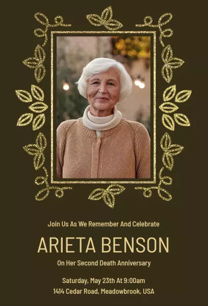 Golden Glitter 2nd Death Anniversary Invitation