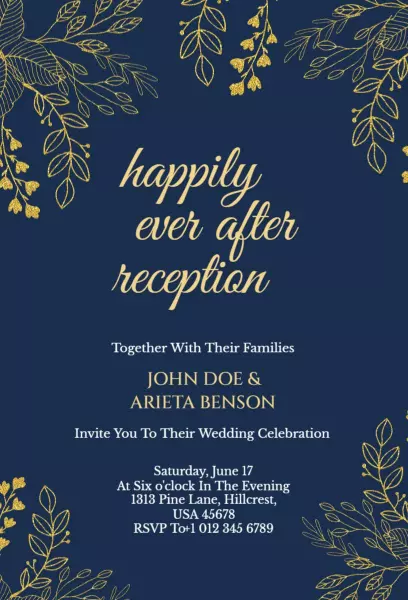 Navy & Gold Wedding Reception Invitation