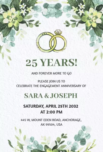 Green Watercolor Flower Engagement Anniversary Invitation