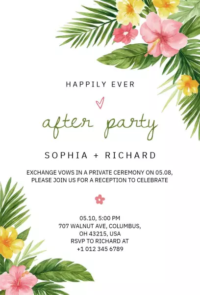 Hawaii Floral Wedding Reception Invitation