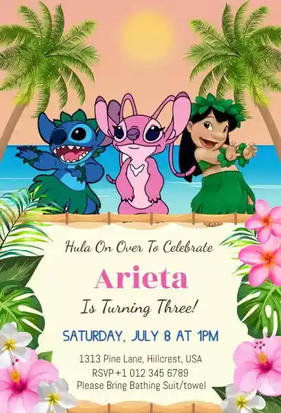 Hawaiian Stitch Cartoon Theme Birthday Invitation