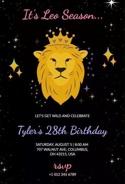 Leo Zodiac Birthday Celebration Invitation
