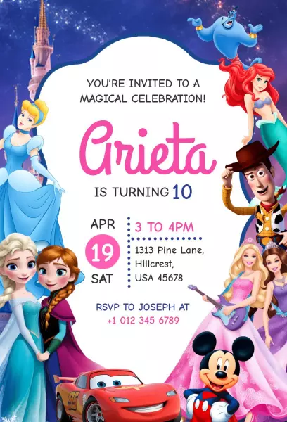 Magical Disney Theme Birthday Invitation