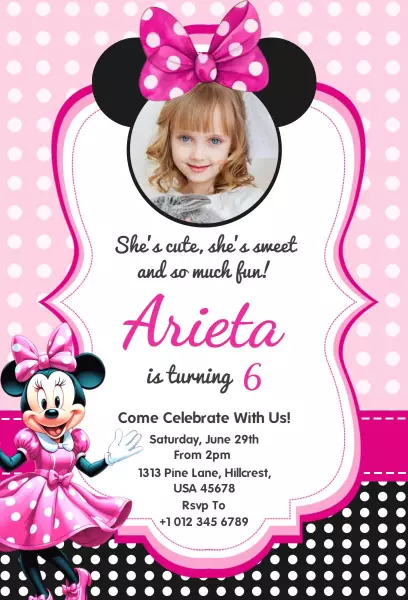 6th Birthday Minnie Mouse Theme Invitation