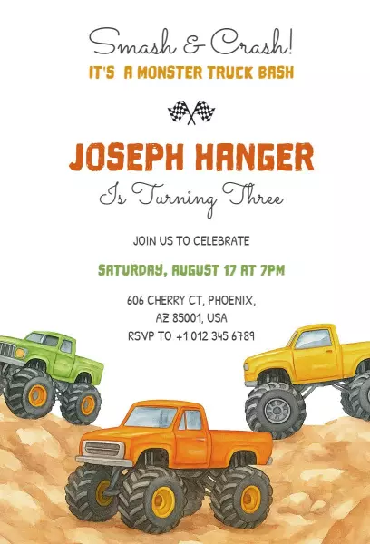 Monster Truck Birthday Bash Invitation