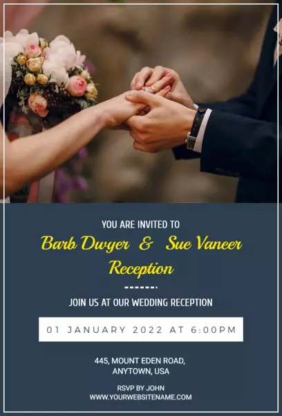 Oxford Blue Wedding Reception Invitation