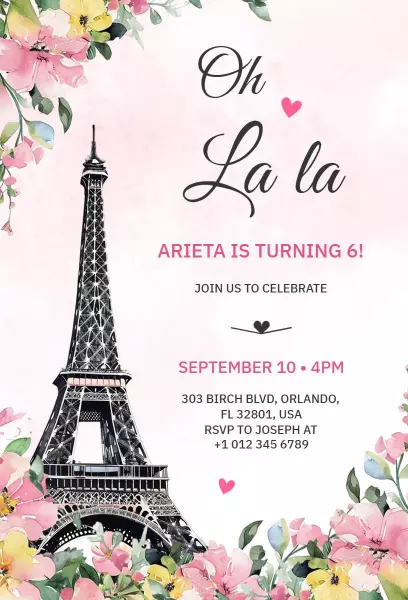 Paris Theme 6th Birthday Invitation