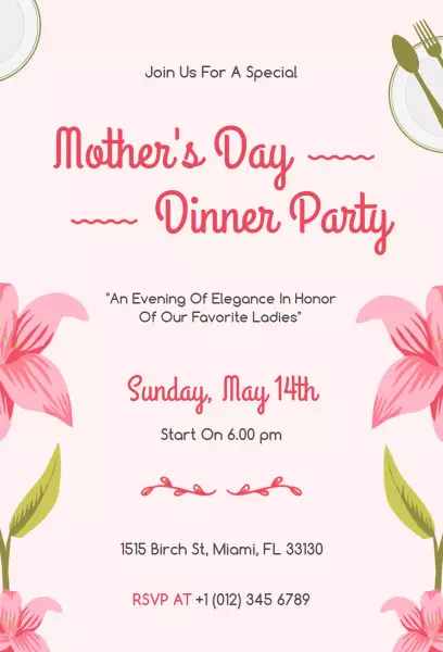 Pastel Mother's Day Dinner Party Invitation