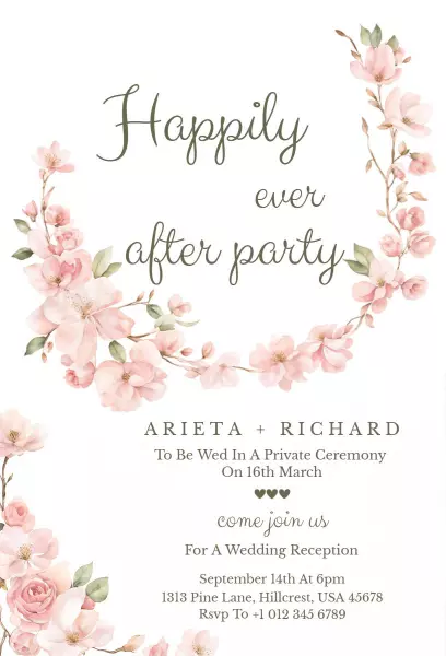 Pink Blossom Wedding Reception Invitation