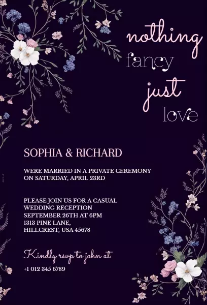 Romantic Garden Style Wedding Reception Invitation