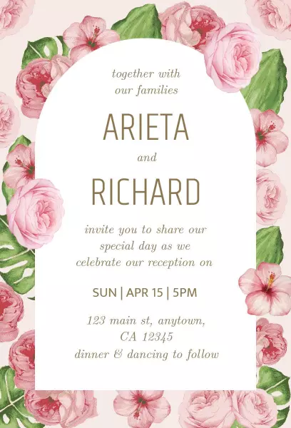 Rose Flowers Wedding Reception Invitation