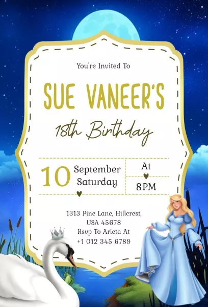 Swan Princess 18th Birthday Invitation