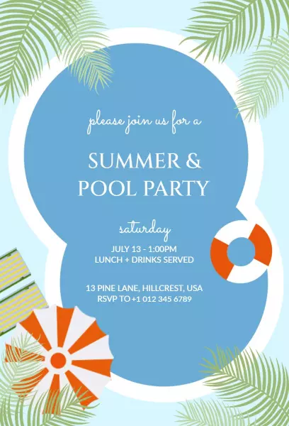 Tropical Summer Pool Party Invitation