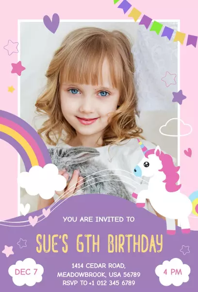Unicorn Rainbow Birthday Invitation