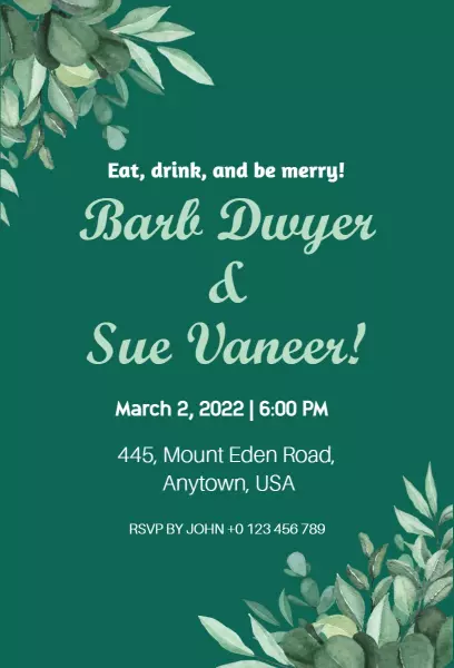 Verdun Green Wedding Reception Invitation
