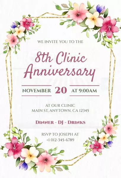 Watercolor Floral Clinic Anniversary Invitation