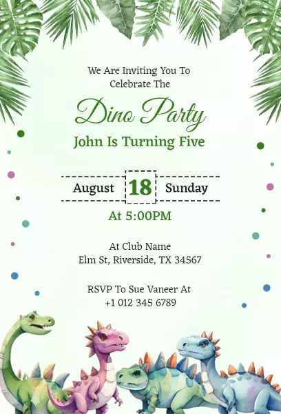 Dinosaur Themed Birthday Invitation